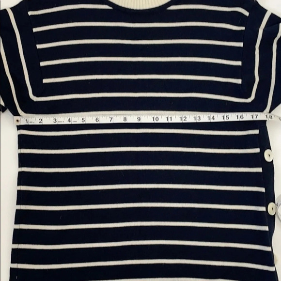 Liz Claiborne Wool Blend Navy Stripe Mock Neck Nautical Sweater SZ Petite Small - Picture 7 of 10